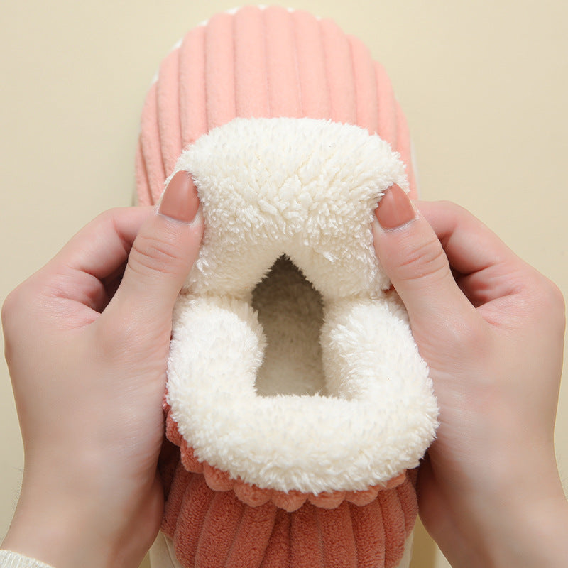 Winter Plush Home Shoes Fashion Solid Color Stripes Floor Bedroom Slippers Indoor Outdoor Garden Shoes For Women Men Couples